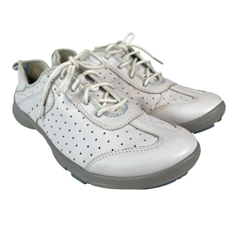 Privo White Perforated Leather Walking Sneakers Womens 10 Lightweight Comfort